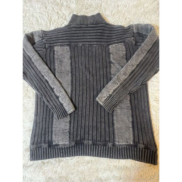 Men mock neck mixed layer half zip long sleeve gray pullover sweatshirt L - Picture 4 of 6